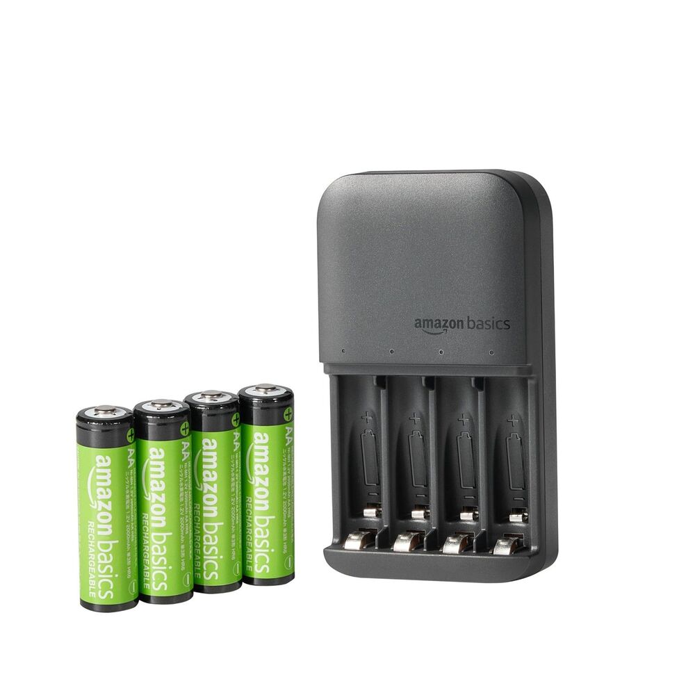 Amazon Basics 4-Bay Battery Charger AA AAA NiMH + 4 AA Rechargeable Batteries
